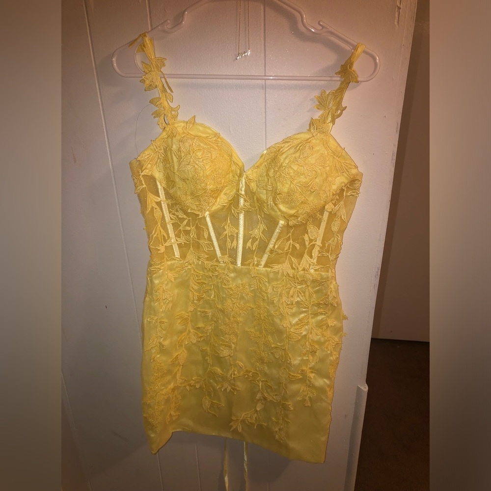 Yellow floral Hoco dress